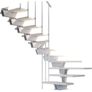 Escalier double quart tournant 12 marches - Structure métal et marches en bois massif naturel - KNOCK MISTERSTEP