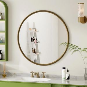 OKWISH Miroir rond 80×2×80cm miroir mural avec cadre en métal pour salon chambre coiffeuse entrée - Bronze