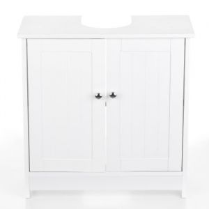 iKayaa Meuble sous lavabo salle de bain Meuble de Rangement sous Vasque en MDF Armoire avec Portes Organisateur 2 couches - BLANC