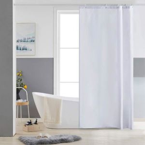 Rideau de DoucheBlancAnti MoisissurePetitTissu PolyesterImperm&eacute;ableRideaux Baignoire Lavable en Machine80 x 180cm6 Crochets