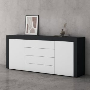 Sogood Buffet Commode 167 cm Meuble de Rangement Gris Noir Mat et Blanc Mat Placard Salon Salle à Manger 2 Portes et 4 Tiroirs S3