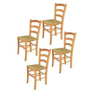 Tommychairs - Set 4 chaises cuisine VENICE robuste structure en bois de hêtre peindré en couleur miel et assise en paille