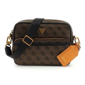 GUESS Sac &agrave; &eacute;paule bandouli&egrave;re marron noir pour homme - Milano Crossbody Double Zip Bag Coffee 329795