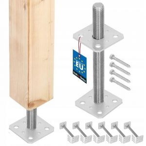 Support de poteau - set de 6 pied de poteau galvanisé et réglable - pour bois - filetage M24 mm - 80 x 80 x 250 mm - KOTARBAU