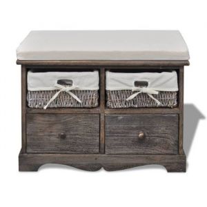 Bonne qualit&eacute; - Banc de rangement - BONNIE - Coffre Banquette Marron 62x33x42cm - Bois de paulownia - pour Salon Chambre Entr&eacute;e