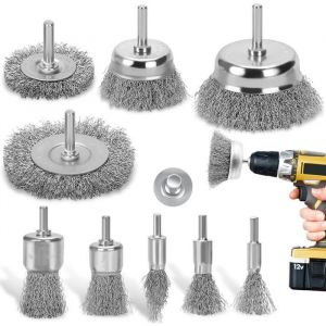 Set de 9 brosses metalliques pour perceuse 6mm (1/4) - Brosses coupe roue et pointe - Ideal derustage polissage nettoyage -