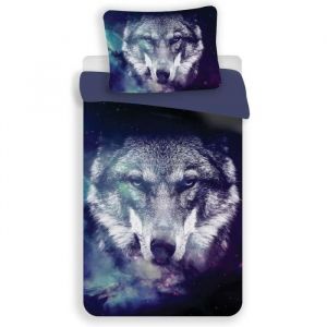 Housse de couette - CMP - Loup Bleu - 140x200 cm - 100% polyester - Lavable à 30 °C