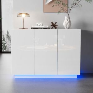 Buffet bas 120x40x75cm - TKOPY - Bahut avec LED et 3 portes - Buffet cuisine moderne avec espace de rangement - Blanc