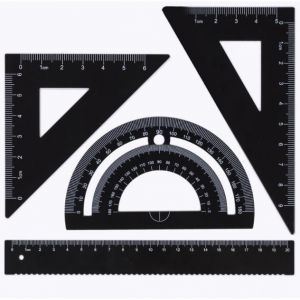 Métal Kit Géométrie4 Pièces20cm Règle180°Rapporteur 60°Equerre 45°EquerreFournitures Scolaires pour étudiants Dessin(Noir)