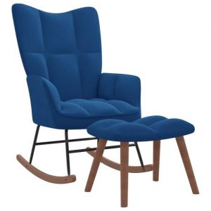 Fauteuil scandinave de relaxation MVS - Chaise &agrave; bascule avec repose-pied Bleu Velours985 Kg