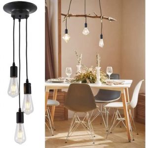 TOKIUS 3 Lampes Suspension Rétro Industrielle Luminaire DIY Lustre 150CM Réglable E27 Plafonnier Design Araignée Noir