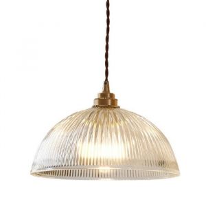 Luminaire Suspension en Verre Vintage Industrielle avec Base E27 en Laiton Cuivre Lustre Loft Lampe suspendue au plafond (25cm)