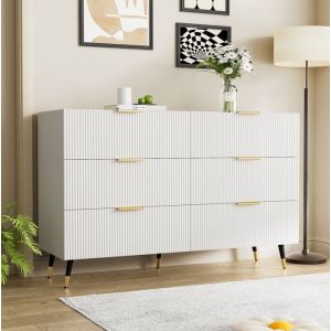 Buffet Bahut 6 Tiroirs Blanc Finition Mate Buffet Moderne Commode de Chambre Buffet Bas de Rangement 120x40x77 cm Pour Salon