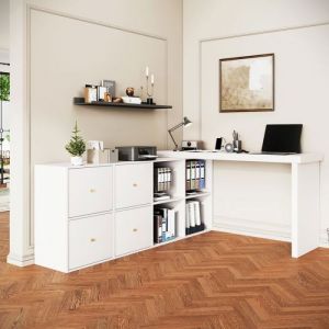 Bureau blanc design avec plateau pivotant 360&deg; rangement 4 tiroirs et 4 compartiments usage domestique et professionnel bl BUREAU