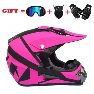 Casque cross et enduro Off-Road Armure complète Casque Moto cross Pleine Couverture Casque Hors-Route Adulte mixteRose mat