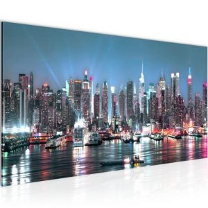 Runa art Tableau D&eacute;coration Murale La Ville de New York 100x40 cm - 1 Panneau Deco Toile Pr&ecirc;t &agrave; Accrocher 605412a