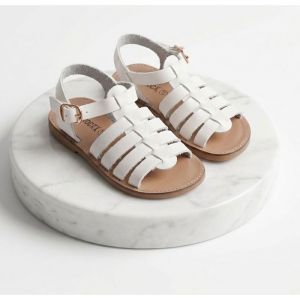 Chaussures - Sandales - Fille - Cuir - Blanc - Type Spartiates &ndash; Fermeture Boucle - du 26 au 30