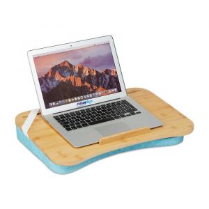 Relaxdays Support pour ordinateur portable bambou coussin en mousse à mémoire LxP 51x36 cm lit canapé nature/bleu