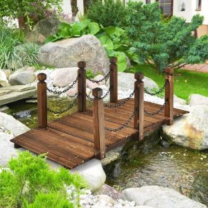 GOPLUS Pont de Jardin en Bois de PinPont de Pièce d’EauAncien Pont de PaysagePont Décoratif pour Piscine Extérieure150x67x55CM