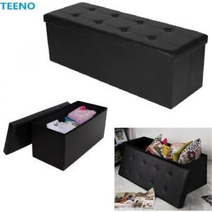 Canapé Pouf avec coffre de rangement - TEENO - Noir - Simili cuir - 110 x 38 x 38 cm
