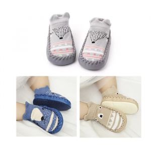 3Paires de Chaussons Chaussettes Semelle Souple Antid&eacute;rapants pour b&eacute;b&eacute;-6-12 Mois Les gar&ccedil;ons Filles Bleu kaki gris 12cm