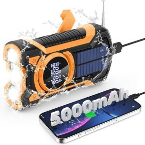 Radio Portable RechargeableRadio Dynamo avec Lampe de Poche LED5000mAh Power Bank AM/FM Radio Manivelle SolaireRadio a Pile