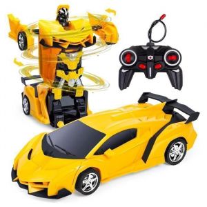Voiture Transformers T&eacute;l&eacute;command&eacute;e Vehicule radiocommande Avec batterie Rechargeabilit&eacute; Transformation &agrave; un bouton-360 &deg; - jaune
