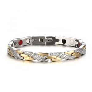Bracelet LESHP® Gourmette Jonc magnétique en acier inoxydable pour femme - Or et argent - 197*7*2mm