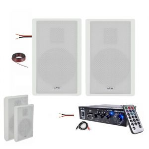 Pack Hifi Ampli Stéréo Bluetooth USB SD LTC MFA1200USB-BT-BL 2x50W - Paire Enceintes Murales LTC SSP501F-W Extra Plates