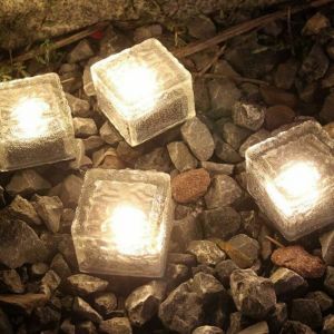 Lot de 4 lampes solaires au sol à LED pour pavé de verre éclairage extérieur décoratif solaire pour jardin(blanc chaud)