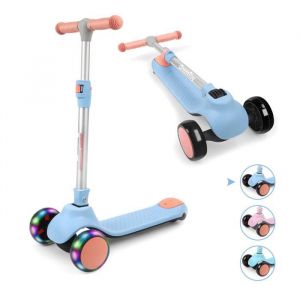 BremToy Trottinette pour Enfants 4 Hauteur R&eacute;glable 3 Roues LED &eacute;l&eacute;gantes Trottinette Pliante Charge Maximale 50 kg Bleu