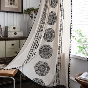 Rideaux bohème rideaux panneau rideaux couleur vintage style maison de campagne rideaux beige frangé semi-transparent imprimé