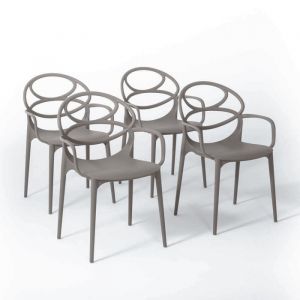 Lot de chaises Charlotte en polypropylène renforcé empilables Usage intérieur et extérieur (4 Chaises Gris tourterelle)
