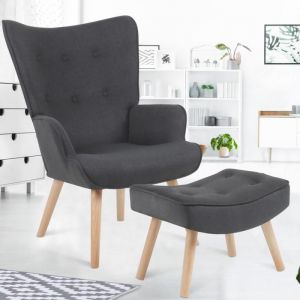 IDMARKET Fauteuil scandinave IVAR avec repose pieds gris anthracite