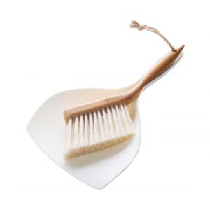 Ensemble de pelle &agrave; poussi&egrave;re et de balayette &agrave; main - T&ecirc;te de brosse coud&eacute;e long manche en bois de bambou avec boucle de suspe
