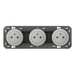 Triple prise de courant 2P+T Surface précâblée 16A Dooxie - Finition alu - 600433 - Legrand