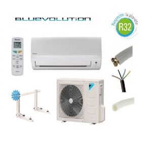 PRET A POSER CLIMATISATION DAIKIN 2000W R32 BLUEVOLUTION REVERSIBLE FTXF20B + KIT DE POSE 7 METRES + SUPPORT MURAL