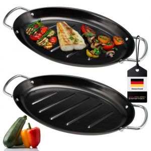 bremermann Poêle à griller pour poisson set de 2 ovale antiadhésive 395 x 205 cm