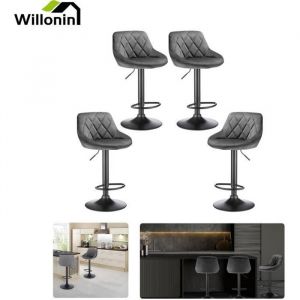 KD&reg; 4pcs Tabouret de bar Hauteur de si&egrave;ge r&eacute;glable 64.5-80cm Gris fonc&eacute;
