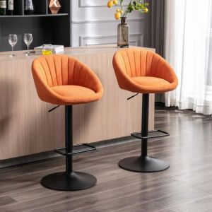 Wahson Chaise Bar Lot de 2 Chaise Bar Haute en Tissu Repose-Pieds Métal pour Bar-Cuisine (Orange)