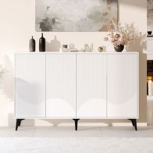 Buffet multifonctionnel - Blanc - 160 cm - 4 portes - 2 tiroirs - Style scandinave moderne