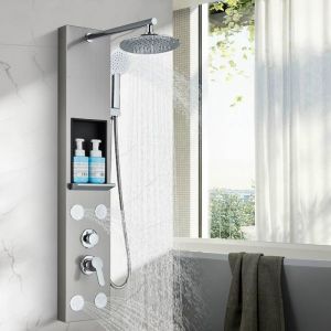 Colonne de Douche Hydromassante en Acier Inoxydable avec Buses Massants Colonne Douche Murale Multifonction 4 fonctions