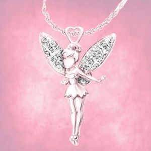 collier la fee clochette couleur dor&eacute; ros&eacute; pendentif dessin anim&eacute; princesse magie bijoux fantaisie mode femme enfant cadeaux