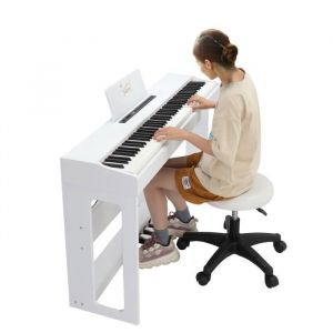 Piano Numérique Portable à 88 Touches Clavier Electronique Rechargeable avec Bluetooth 128 Rythmes & 128 Sons- blanc
