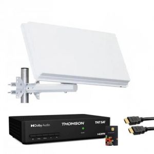 SELFSAT KIT PARABOLE PLATE LNB SINGLE 1 SORTIE INTEGRE + RECEPTEUR AVEC CARTE TNTSAT ET CABLE HDMI