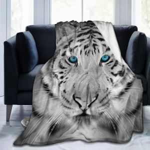 Couverture en flanelle douce double faceBeau portrait sauvage de tigre de Sib&eacute;rie suradapt&eacute;e pour canap&eacute; lit chaise 125X100cm