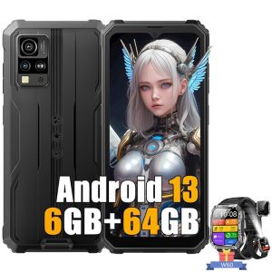 Blackview BV4800 Téléphone portable Incassable 6.56 Android 13 6Go+64Go 5180mAh IP68 Noir avec Blackview W60