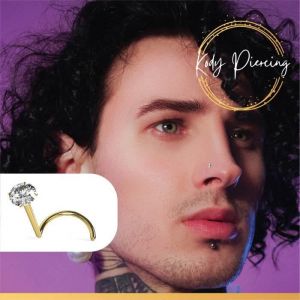 Piercing Nez - Kody - Or 9 Carats - Diamant 2mm - Tige Courb&eacute;e - Mixte