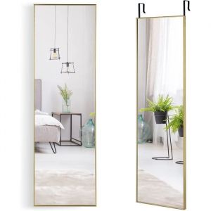 COSTWAY Miroir Mural-Miroir à Suspendre sur Porte 120 x 37 CM Miroir Pleine Longueur avec Crochets de Suspension Réglables Or
