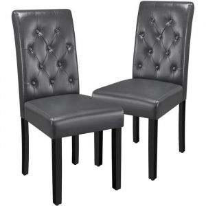 Lot de 2 Chaises de Salle à Manger Haut Dossier - Capitonné & Rembourré - Pieds Chêne Massif - Gris - 45.5x60.5x98cm - YAHEETECH